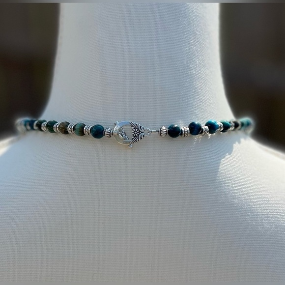 Blue Tigers Eye and Silver Necklace and Earrings Set Handmade - Picture 15 of 16